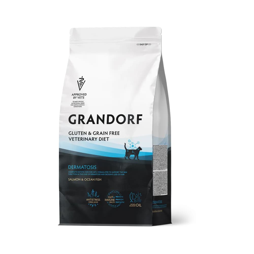 Grandorf Vet կատվի դերմատոզի չոր կեր սաղմոնով կատուների համար՝ առողջ մաշկի համար, 400 գ փաթեթով