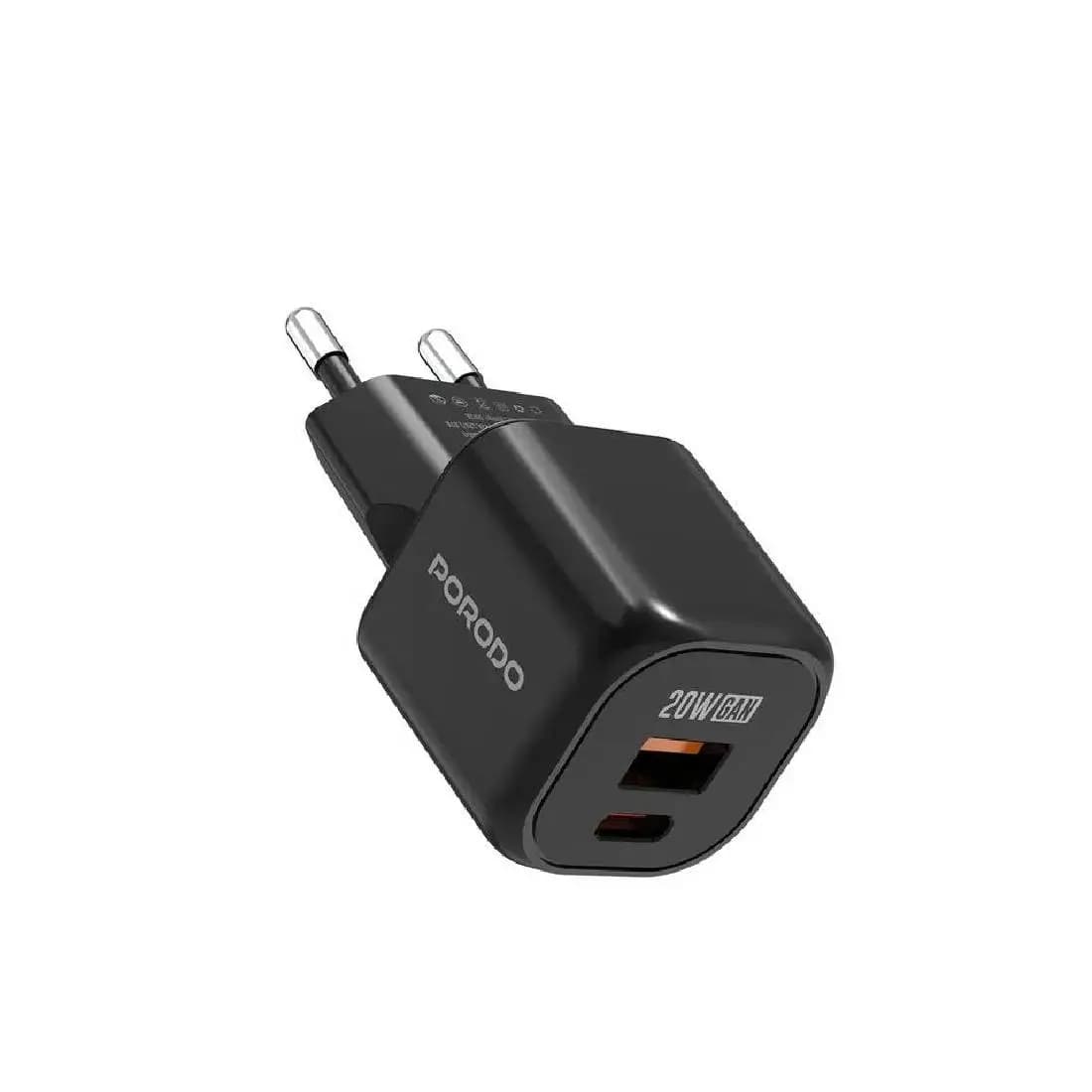 Լիցքավորիչ Porodo PD20W + USB EU GaN QC3.0 Dual Port Wall Fast Charger PDFWCH060C