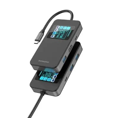 Փոխադրիչ Porodo 6-In-1 Multi-Port USB-C Hub with Smart Digital Display PDTC630